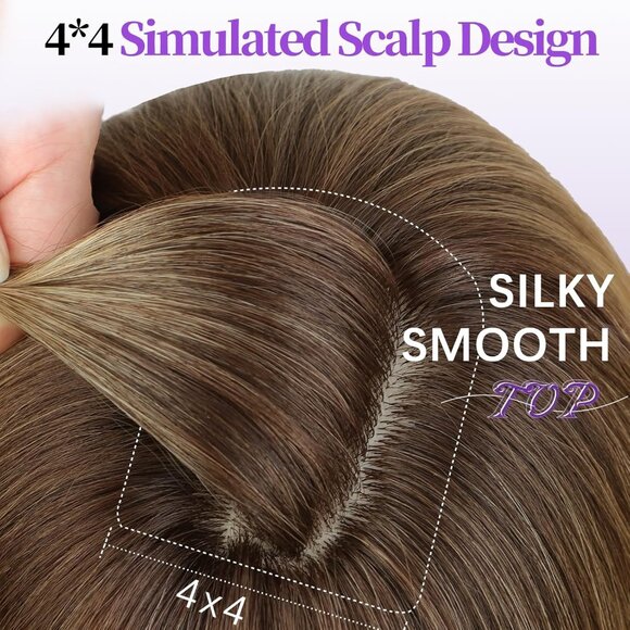 Light Brown Wig with Bangs for Women, Brown Mixed Blonde Layered Curly Wavy Wigs - Picture 3 of 9